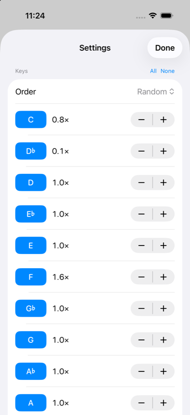 Per-key weighting in settings